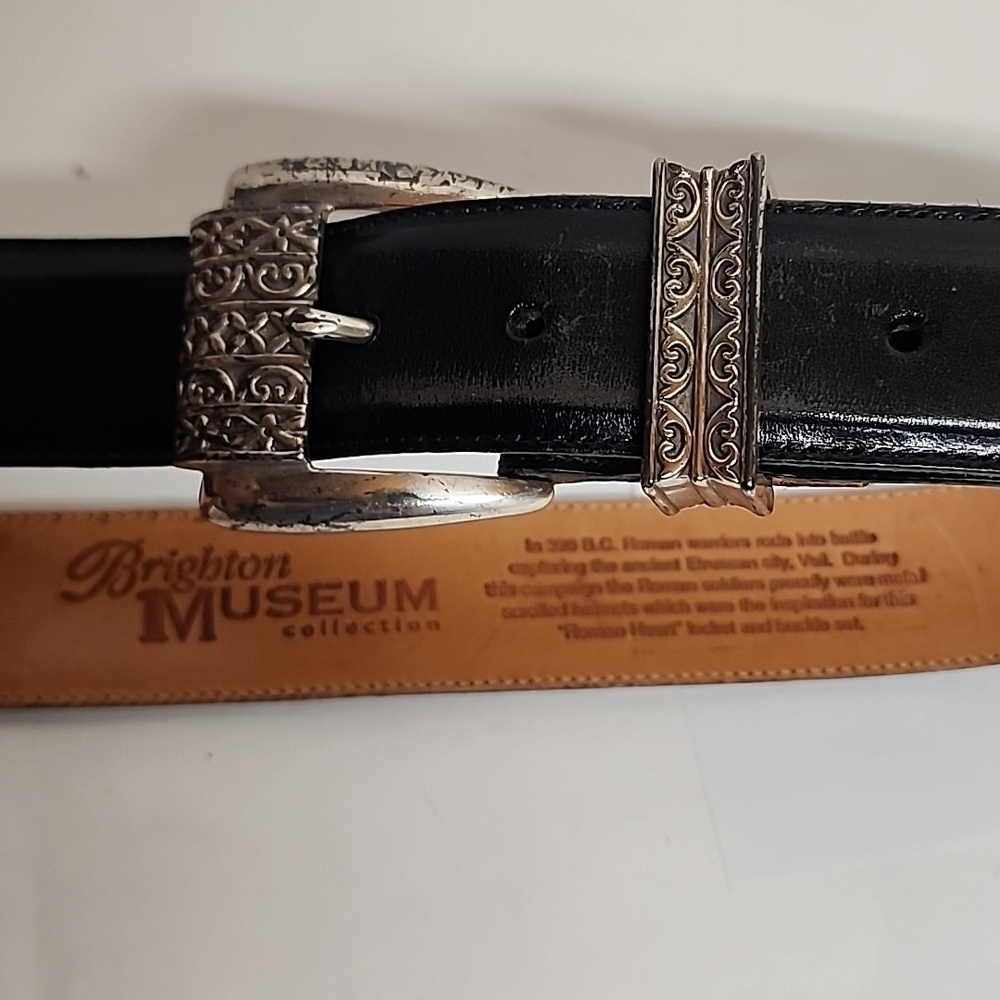 Brighton Museum Collection Black & Silver Unisex Sz L Leather Belt